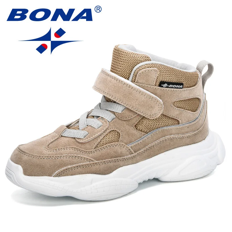 Light beige BONA/Новинка года; сезон весна-осень; модные высокие кроссовки для мальчиков; детская дышащая обувь для девочек; спортивная обувь для тренировок; Уличная обувь - Цвет: Light beige