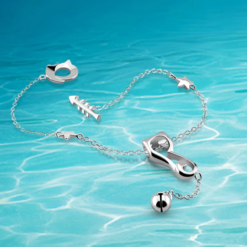 Женский браслет-цепочка в форме кошки из серебра 925 пробы | Украшения и аксессуары