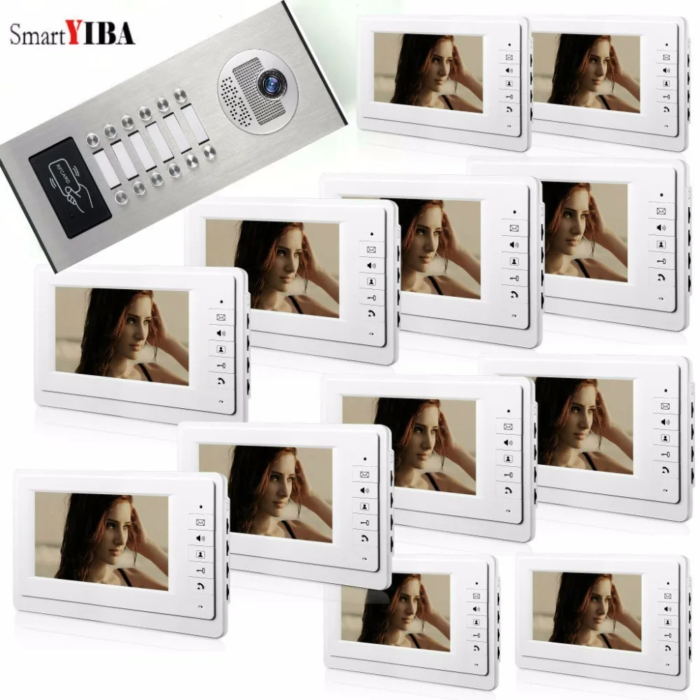 

SmartYIBA 7" Apartment Video Intercom Doorbell Video Door Phone System IR Camera Build-in RFID Reader For 12/10/8/6/4/2 Families