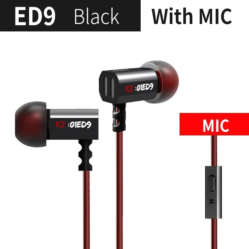 Black mic KZ ED9 супер чаша настройки сопла наушники в ухо Мониторы HiFi наушники с микрофоном прозрачный звук - Color: Black mic