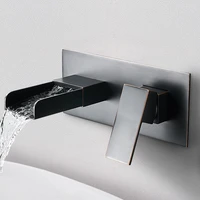 bathroom basin faucet total brass waterfall in wall hot cold sink mixer tap wall mounted blackchrome lavatory water crane tap