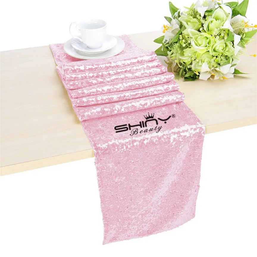 ShinyBeauty 12x48in-30x125cm розовый блесток настольная дорожка, Блестящие Блестки Ткань дорожка для события/свадьбы/вечерние украшения - Цвет: pink