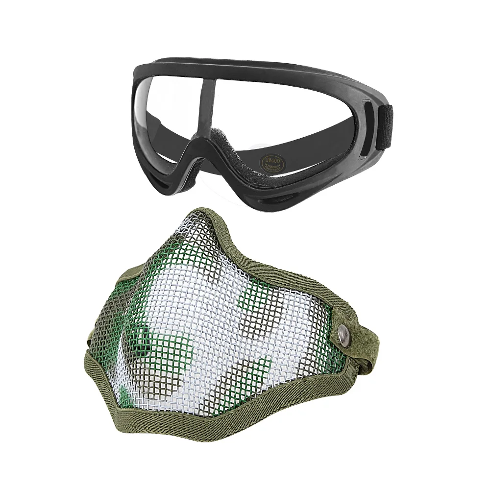MGFLASHFORCE маска для страйкбола комплект очков Стальная Сетчатая Маска на половину