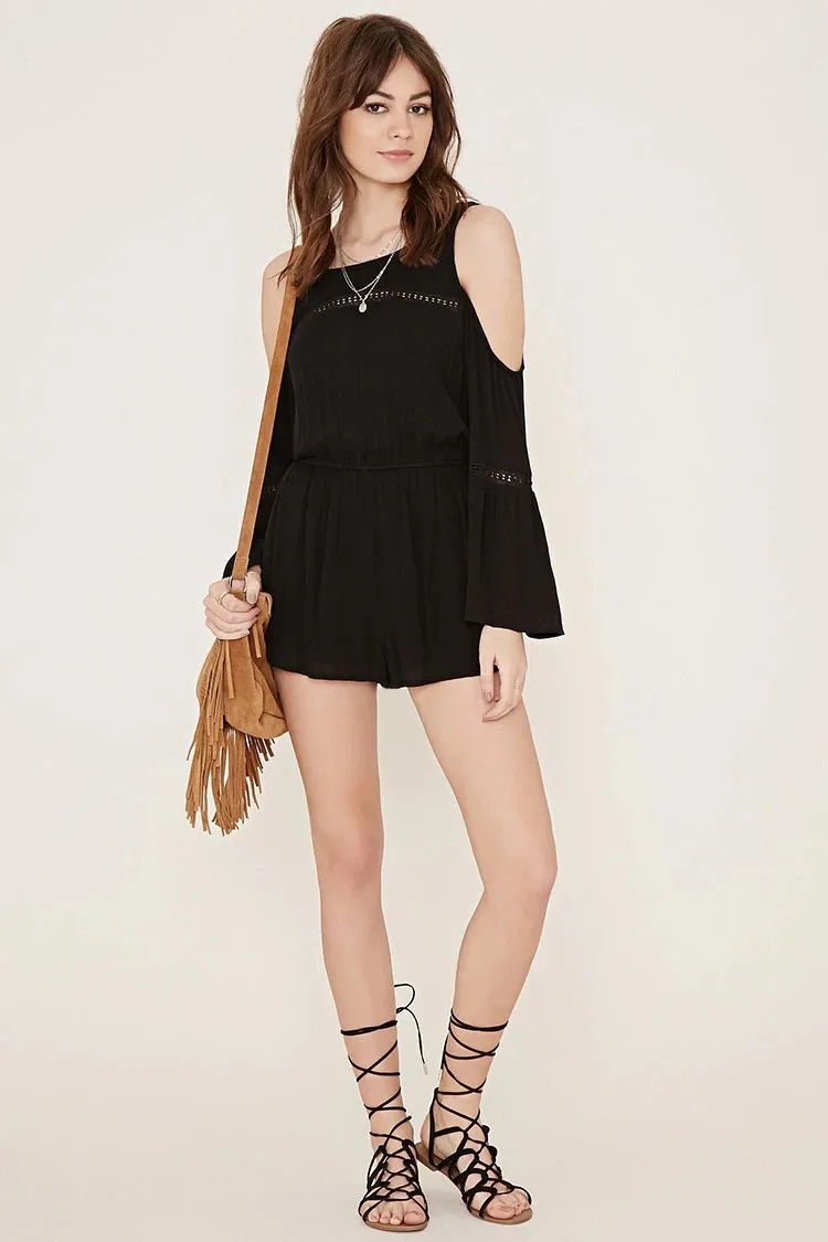 

Sexy O-Neck Off Shoulder Jumpsuit Nice New Women Ruffles Long Sleeve Short Pants Romper Overalls White S M L XL