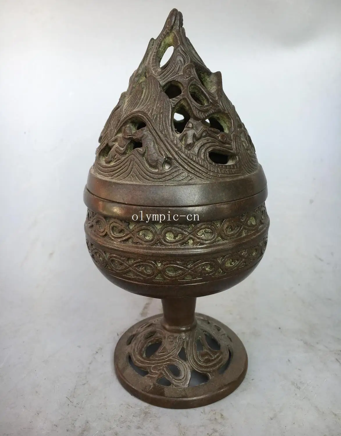 

8'' Fine bronze copper carved flowers animal temple home fengshui incense burner
