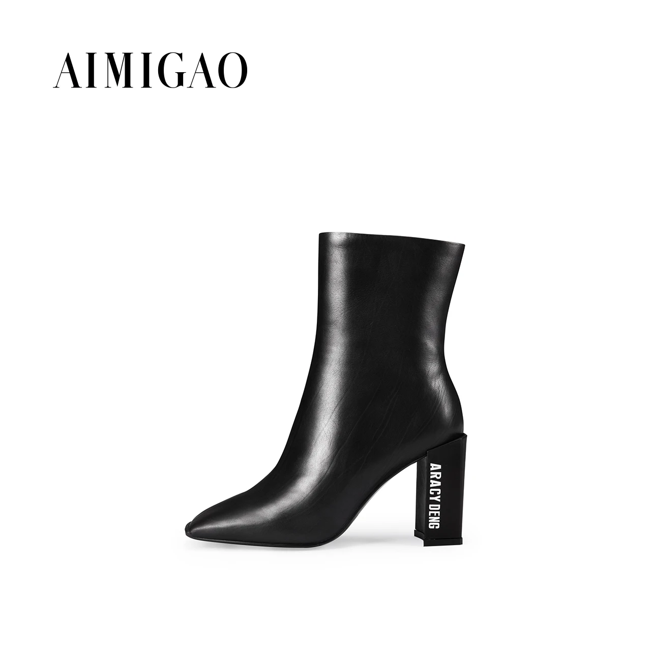AIMIGAO cowhide leather high heels ankle boots for women square toe side zipper Fashion 2017 autumn winter new | Обувь
