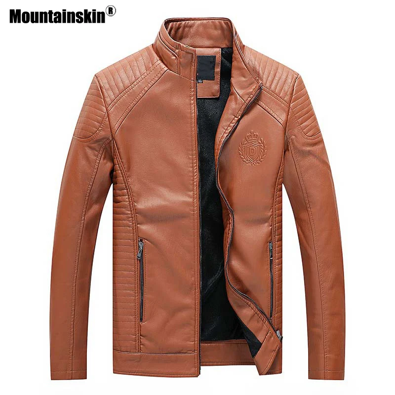 Куртка Mountainskin мужская кожаная повседневная приталенная утепленная байкерская