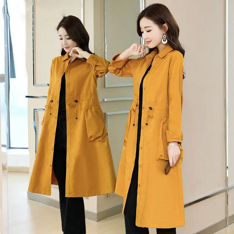 Женский Длинный тренчкот однотонная ветровка в Корейском стиле весна осень 2019