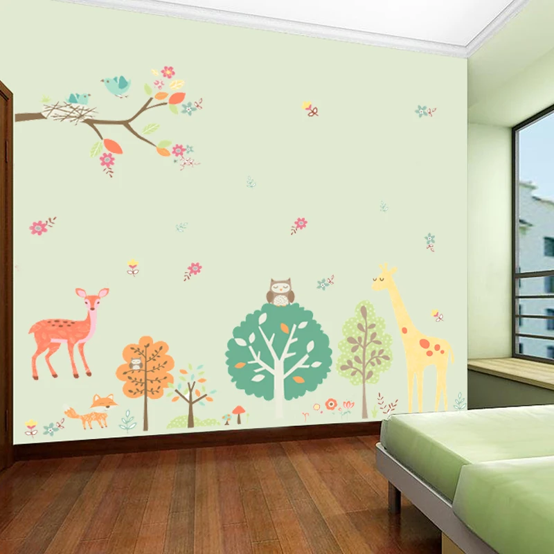 Мультяшные Животные Совы, жираф, дерево, наклейки на стену для детской комнаты, спальни Наклейка на стену в детскую ПВХ, декор для стен diy 87*122 см Мультяшные Животные Совы, жираф, дерево, наклейки на стену для детской комнаты, спальни Наклейка на стену в детскую ПВХ, декор для стен diy 87*122 см