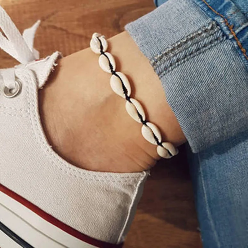 anklets 1pc Браслет на ногу с ракушками винтажная богемная цепочка на ногу модное летнее пляжное ювелирное изделие трендовый женский браслет на ногу ракушка ножной браслет для женщин - Окраска металла: anklets 1pc
