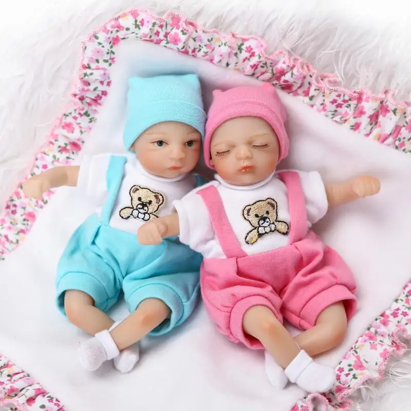 

2 шт./компл. Reborn full silicone baby boy girl mini dolls, 20 см, poupee reborn can bathe bebe живой reborn bonecas