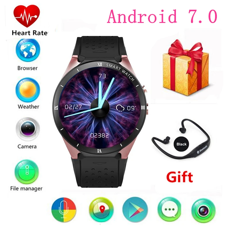 KINGWEAR KW88 Pro Смарт часы 1 39 дюймов MTK6580 4 ядра Android 7 0 3g 450 мАч 2 мегапиксельная сердце rate