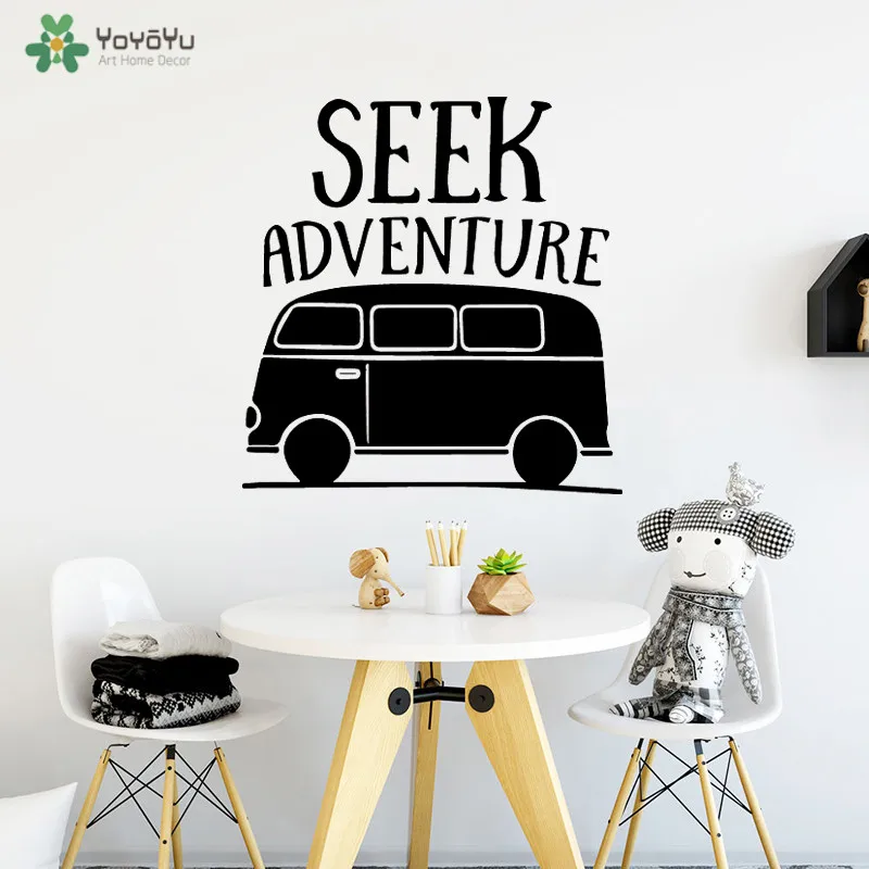 

YOYOYU Wall Decal Bus Decor For Kids Rooms Vinyl Wall Stickers Quotes Seek Adventure Removable Waterproof Nursery Mural SY590