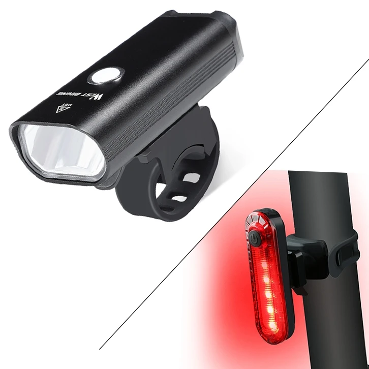 Front and Rear light WEST BIKING, 18650 мА/ч, велосипедный передний задний светильник, набор, USB Перезаряжаемый фонарь, светильник-вспышка, велосипедный водонепроницаемый алюминиевый велосипедный фонарь - Цвет: Front and Rear light