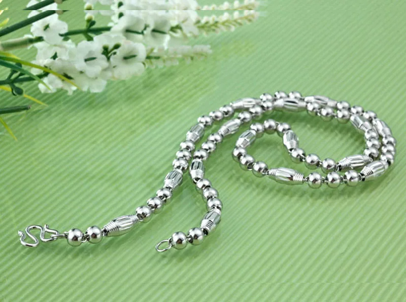 Real Silver Necklace Silver 999 Sterling Silver Necklace Men's Olive Bead Necklace Solid Silver Chain Birthday Gift bijoux