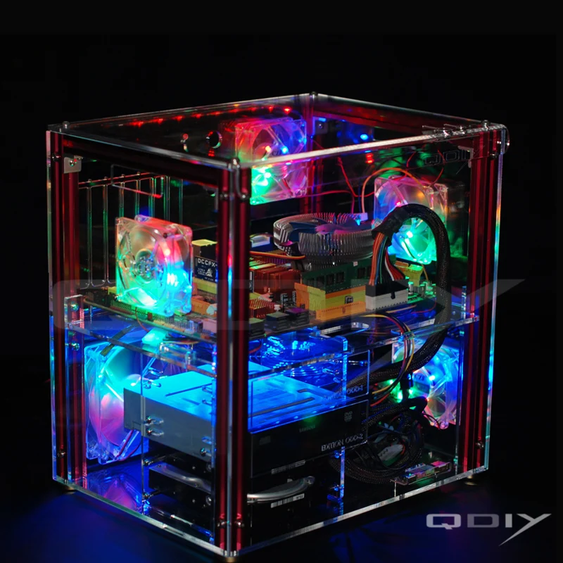 QDIY PC C004 полный прозрачный акриловый персональный с водяным охлаждением чехол для