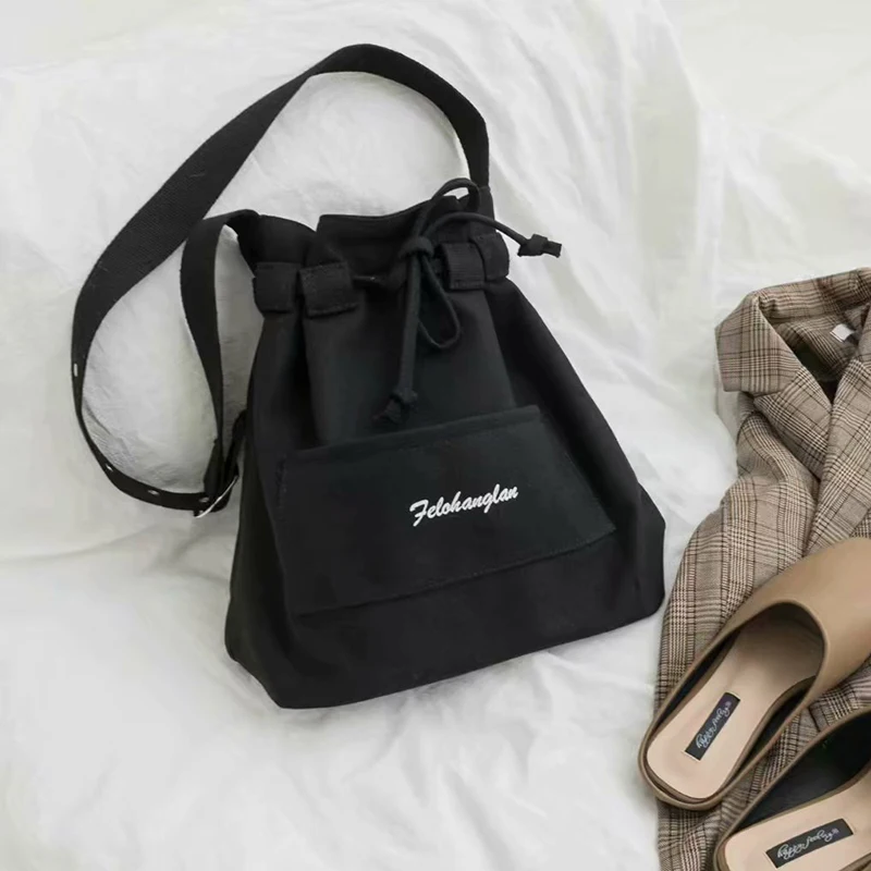 

Женская парусиновая Хлопковая Сумка, повседневная сумка-мешок на шнурке, женская сумка через плечо, корейский стиль, сумки для среднего воз...