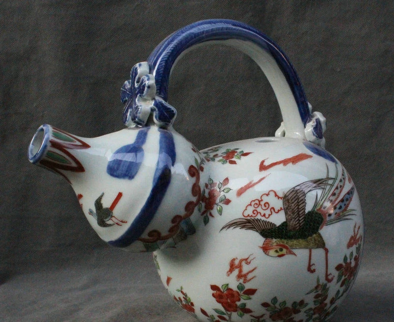 10 &quotКитайский Wu Cai фарфор династии Мин кран ручка Тыква Вино чайник Флагон | Дом и