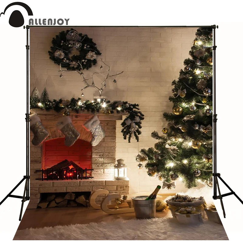 Allenjoy фон для фотосъемки с рождественской елкой винтажный деревянный камин | Фон для фотосъёмки -32752865789