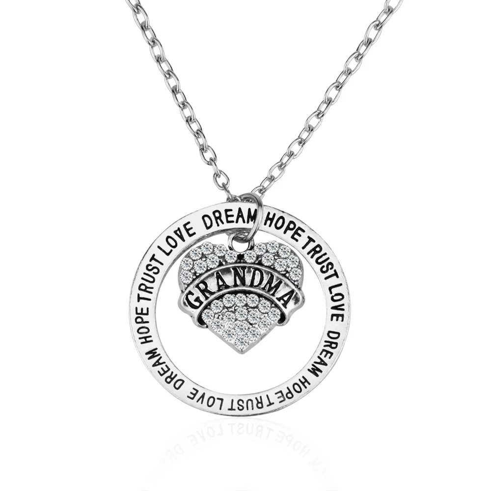Бабушка Серебряный аннулус розовое сердце доверие любовь МЕЧТА НАДЕЖДА цепочки