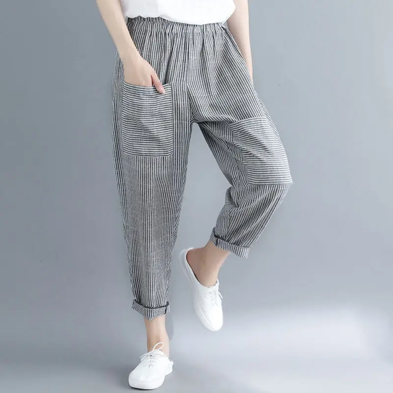 M-5XL Pants Female Plus Size Women's Summer Clothing Fashion Striped Casual Tide New Pantalon Femme Large Trousers f1215 | Женская