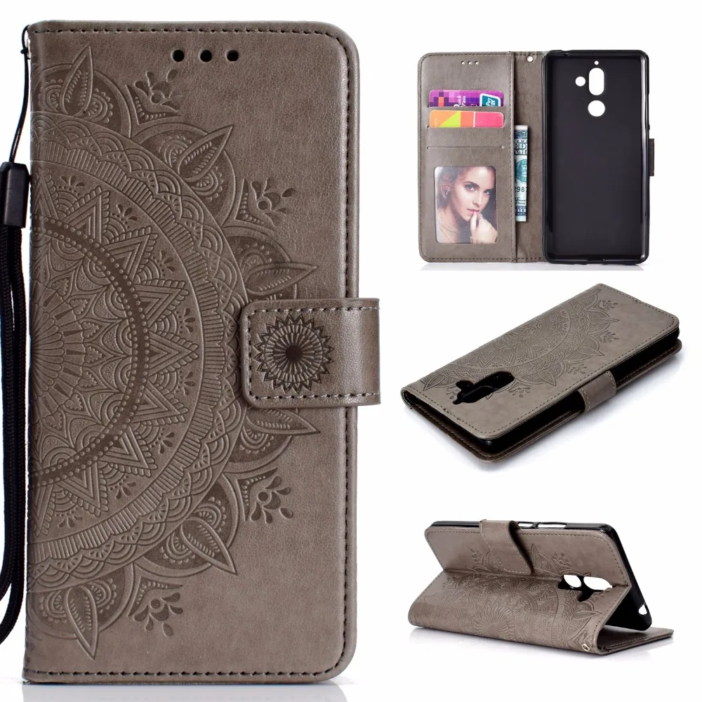 20pcs/lot Totem flower 3 card+photo frame wallet flip leather cover case for Nokia 1 7 plus housing | Мобильные телефоны и
