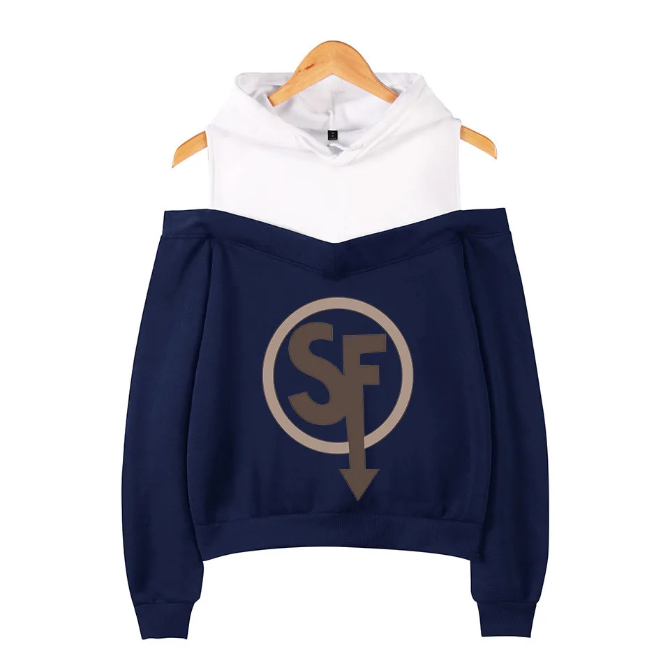 navy blue sally top Модные толстовки с капюшоном Sally Face для девочек, эксклюзивный пуловер с длинными рукавами и открытыми плечами, Женская Весенняя пикантная черная толстовка XS - Цвет: navy blue sally top