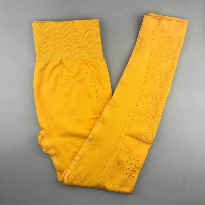 Yellow Женские безупречные трикотажные колготки с высокой талией, бесшовные Леггинсы для йоги, леггинсы для фитнеса, тренажерного зала, спортивные штаны для тренировок - Цвет: Yellow