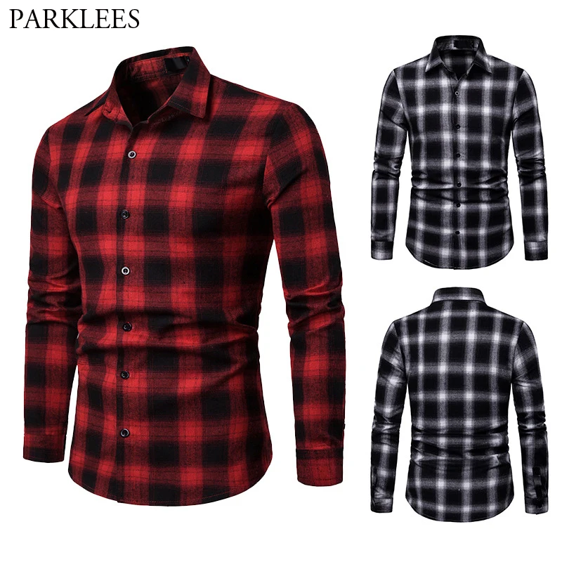 Красная И Черная мужская клетчатая рубашка shris Весна Новая мода Chemise Homme Slim Fit с длинным рукавом мужские платья рубашки Camisa Social