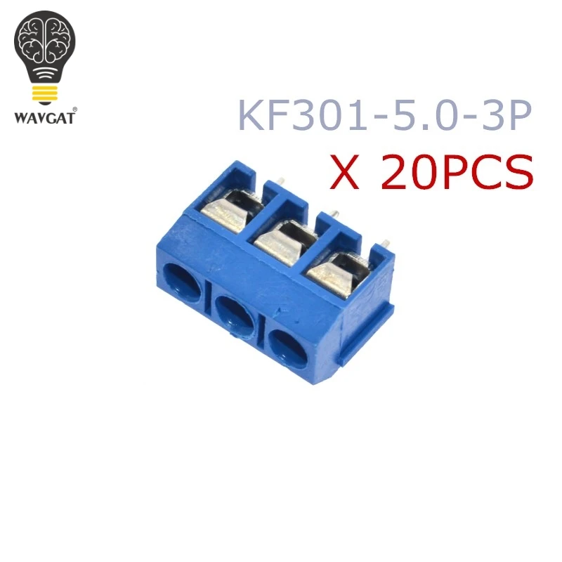 20 шт./лот KF301 3P винт 3Pin 5 0 мм прямой контакт PCB винтовой блок Blue WAVGAT|Интегральные