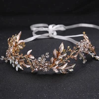 good quality new style bridal handmade hairband wedding hair jewelry gold leaf crystal headbands bride hair accessories tiara