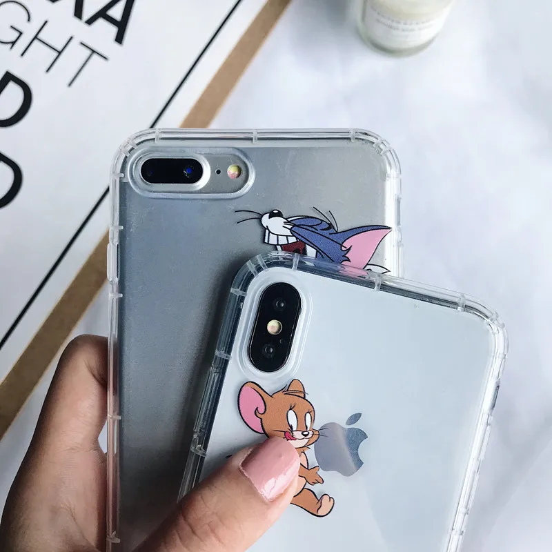 Милый мультяшный чехол для телефона с котом и мышкой iphone X XS MAX XR 7 6 6S 8 Plus мягкий