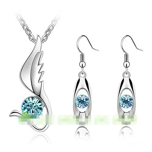 Lovely gift wedding bridal women high quality zircon fashion wings design pendant Necklace Earrings jewelry sets | Украшения и