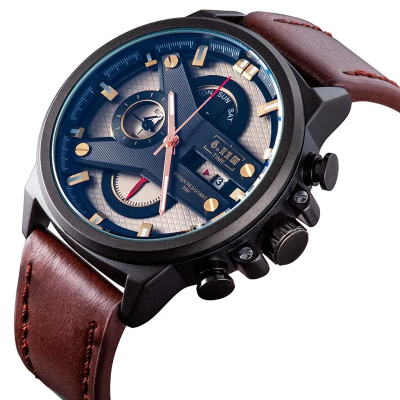 

New Watches Men Luxury Brand 6.11 Chronograph Men Sport Watches High Quality Leather Strap Quartz Wristwatch Relogio
