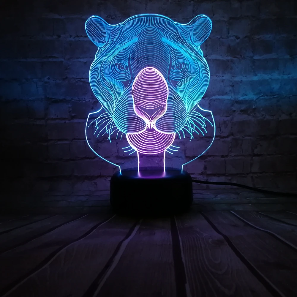 Креативные животные голова льва смешанные цвета Ночной светильник 3D LED USB лампа