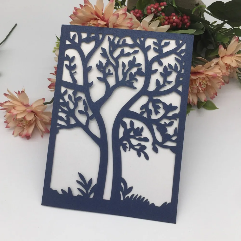 30pcs Laser Cut Romantic Tree Design Wedding Invitations Card Pearl Paper Anniversary Birthday Party | Дом и сад