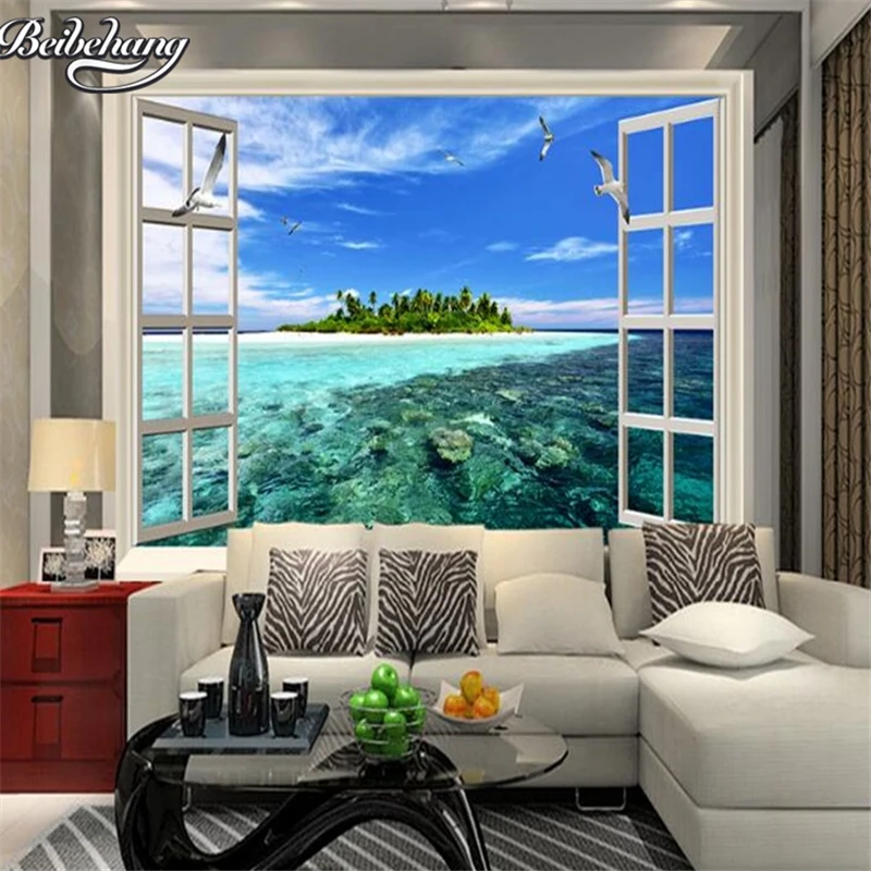 beibehang Large custom windows outside the ultra clear water blue sky sunshine island background home decoration | Обустройство дома