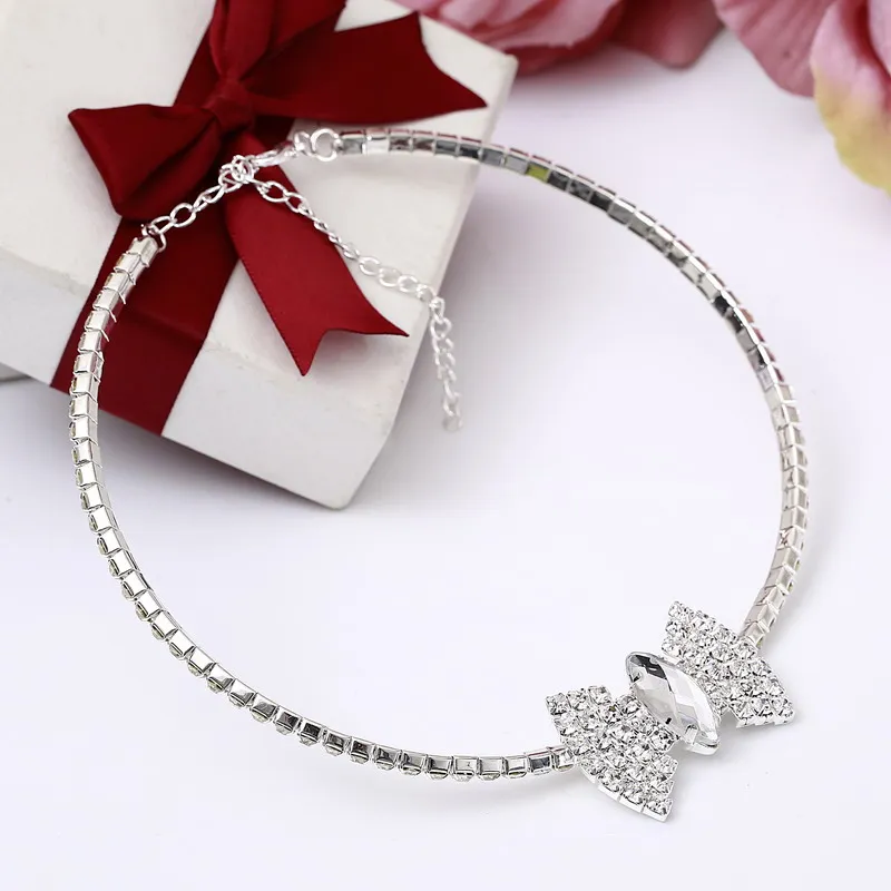 Brilliant Bow Decorative Torques Full Crystal Alloy Necklace For Girls Statement Stereotypes Choker | Украшения и аксессуары
