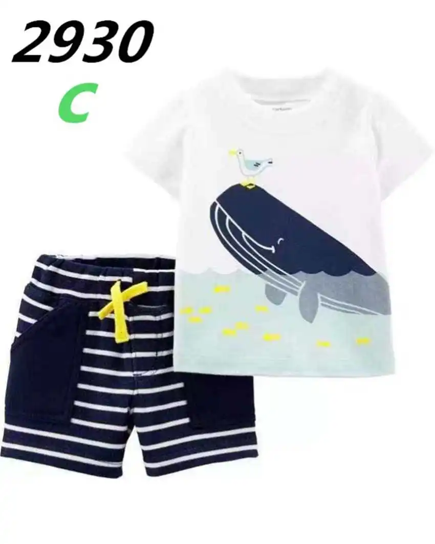 New Baby Boy Tee Shirt + Pant 2-Pieces Clothes Suit Toddler Outfit 100% Cotton Sea Animal Children T-Shirt Shorts Summer Sets |