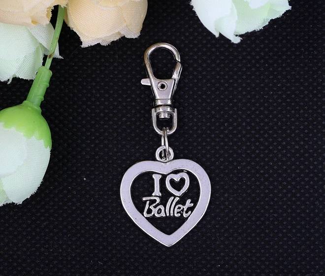 С надписью I Love балетки сердечными амулетами брелок Винтаж серебряный для ключей