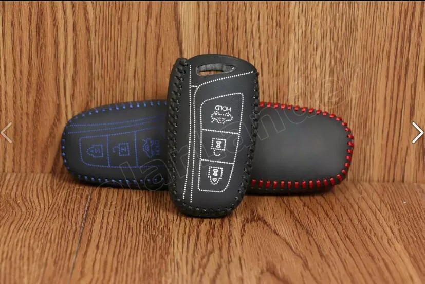 Only Red car key case Hand sewing cover DIY Genuine leather fit for Hyundai Santafe(2015) Grand Santafe(2013) Equus(2013) | Автомобили и