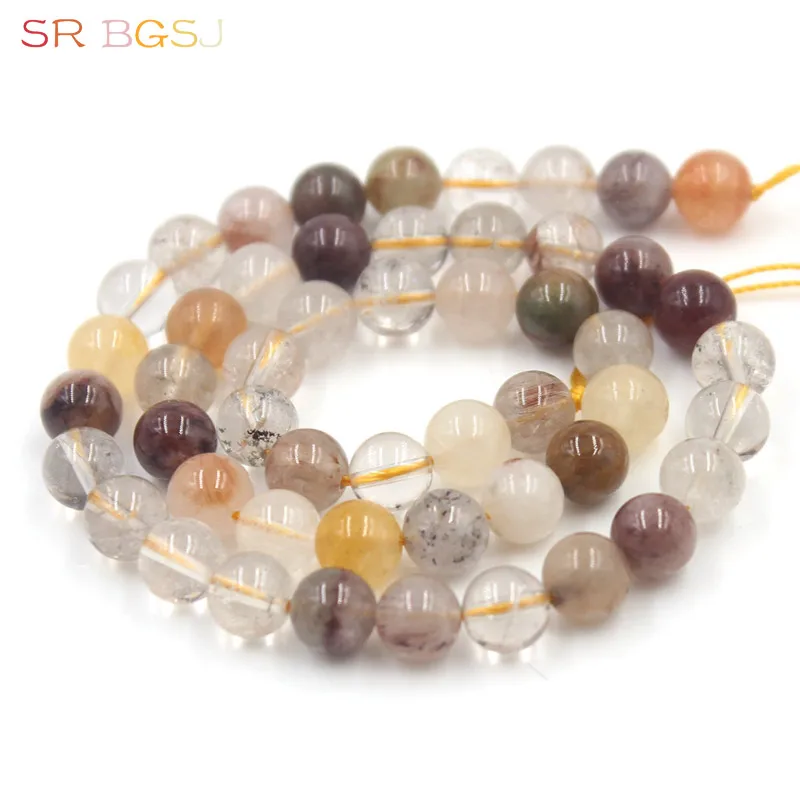 Free shipping 6 8 10mm Wholesale Lot Natural Stone Round Jewelry DIY Loose Rutilated Quartz Beads Strand 15&quot | Украшения и