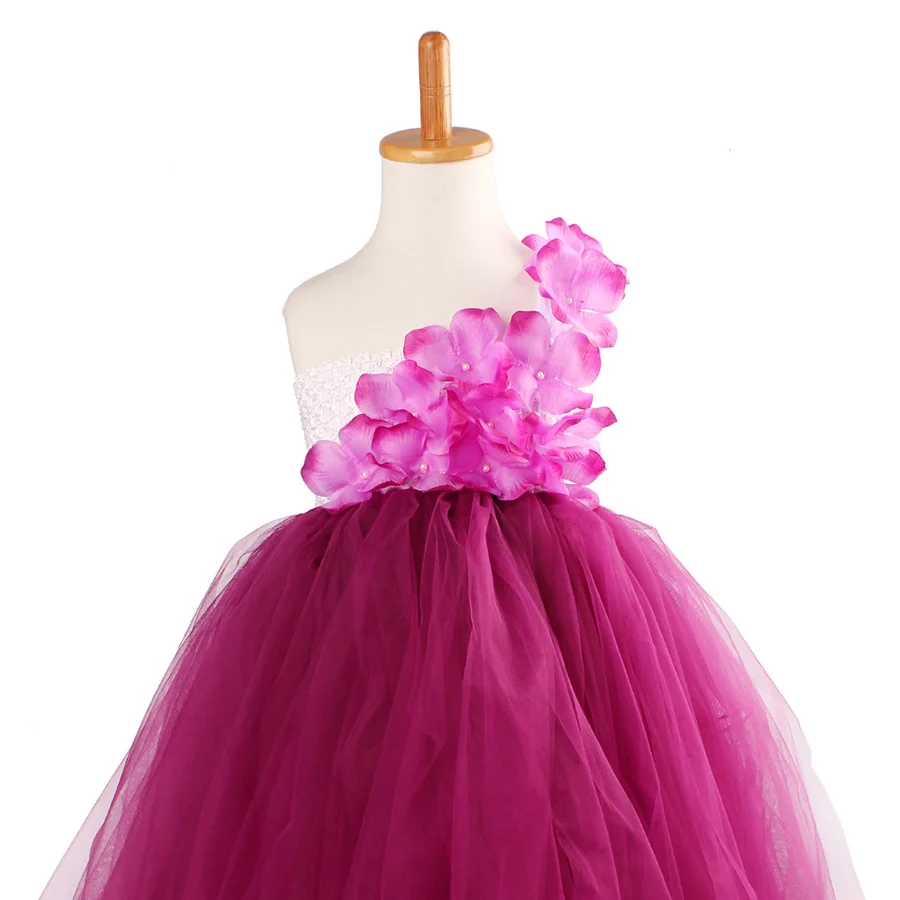Vestido de tut&uacute; de boda con flores de ciruelo para ni&ntilde;as, traje de tul hecho a mano con diadema, vestido Formal de baile, regalos de cumplea&ntilde;os, 2019-4