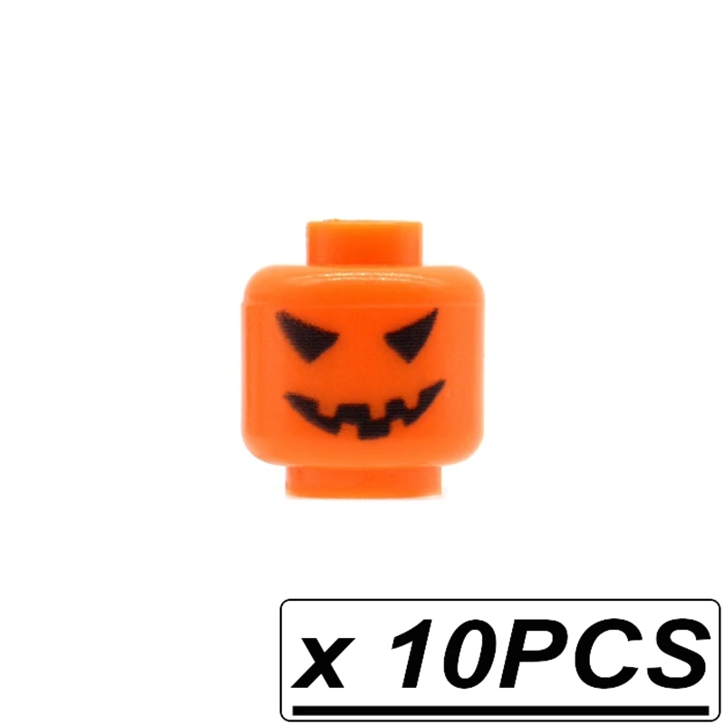 10pcs pumpkin heads 10 шт./лот brick Heads на заказ напечатанные со скелетом-тыквой лица для MOC цвет лица строительные блоки строительные игрушки - Цвет: 10pcs pumpkin heads