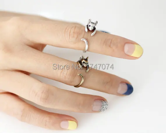 Регулируемое Винтажное кольцо с милой мышью золотого/серебряного цвета