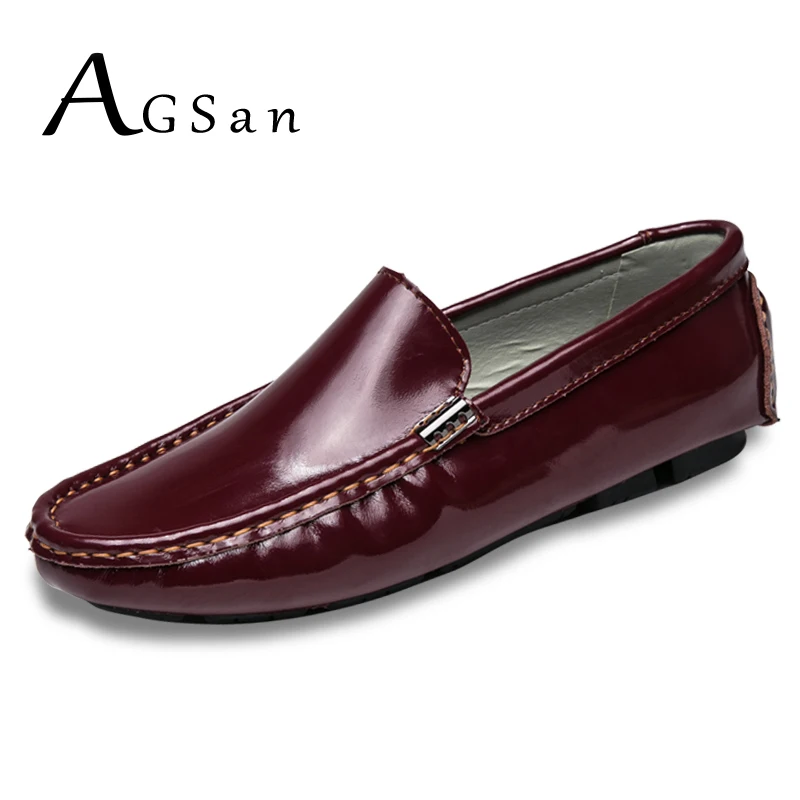 AGSan Men Spring Fashion Loafers Split Leather Driving Shoes Moccasins Burgundy Black White Mens Classic Big Size 38-47 | Обувь