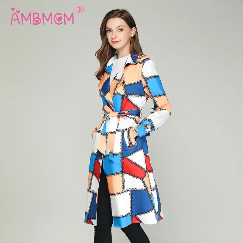 2018 New Fashion Autumn Winter Coat Women's Long Geometric Belt Outwear Elegant Vintage Warm Overcoat Coats AMBMCM | Женская одежда
