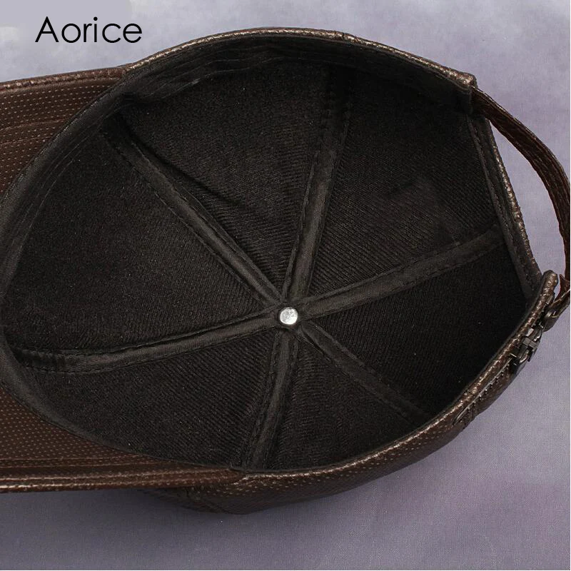 Aorice Genuine Leather Baseball Cap Mens Hats Keep Warm Caps Summer Solid Color Brown Black Leather Cap Leisure Fashion HL013