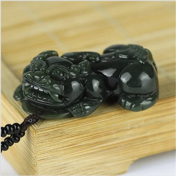 100% натуральный темно-зеленый Хотан нефрит кулон ручной работы Pixiu Круглый