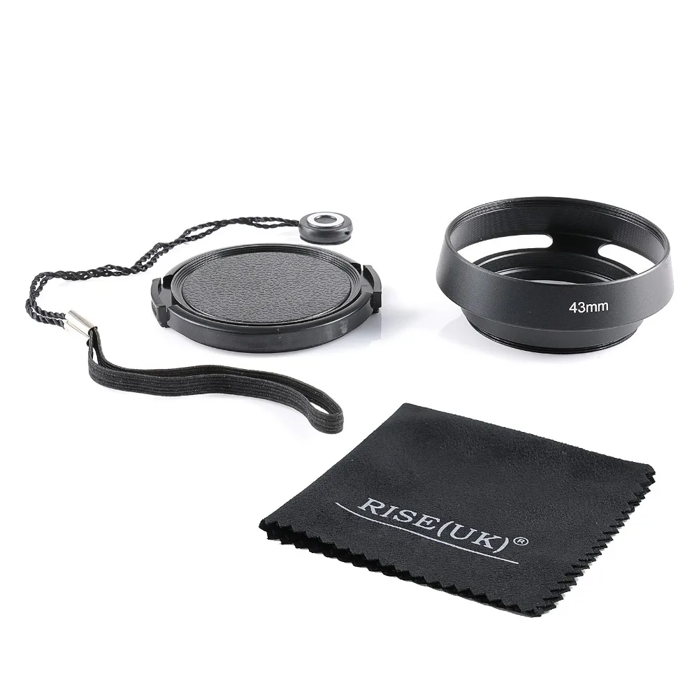 

43mm Vented Curved Metal lens Hood for Leica Leitz Panasonic Pentax Olympus black +cap+Anti-lost rope+gift